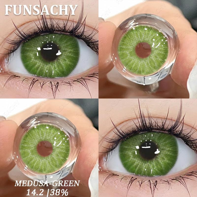 Funsachy 2Pcs Fashion Color Contact Lens For Pupils Blue Eyes 14.2mm Natural Brown Eye Lenses Beauty Green Lens Annual Cosmetics