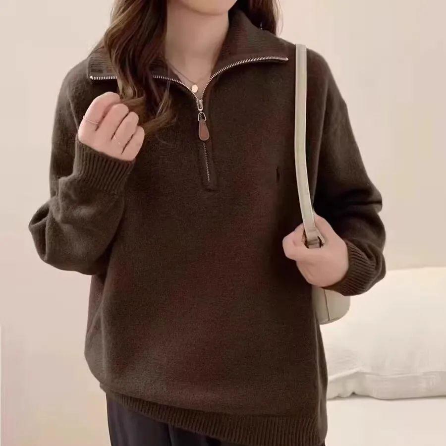 

Женский пуловер премиум-класса на молнии до середины - Осенне-зимний однотонный, уютный топ в стиле кэжуал One Size [80-145 jin]