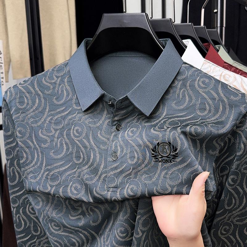 

Trendy Long Sleeved Polo Shirt For Middle-Aged And Young Men Featuring A Solid Color Collar And A Casual Stretch Polo Shirt 4XL