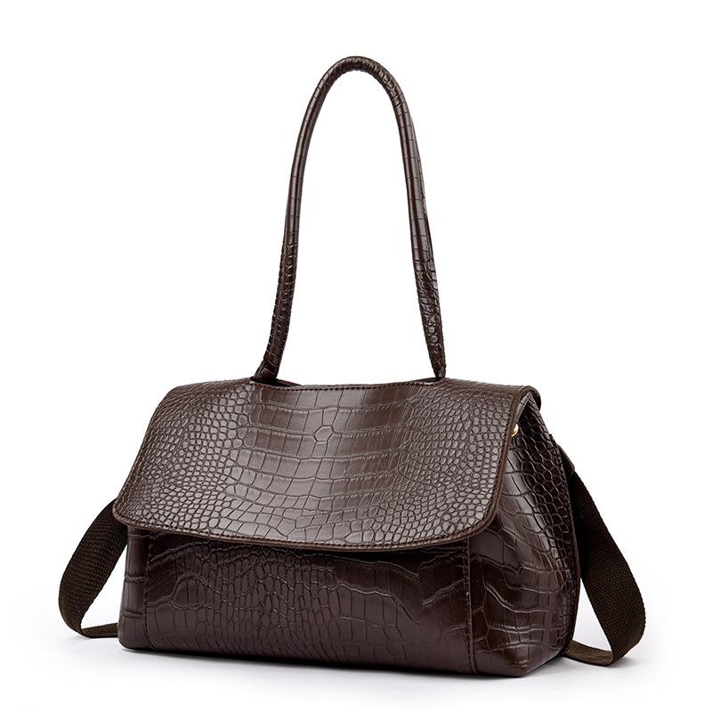 

Кожаная текстура с узором крокодила, наплечная сумка-мессенджер, сумка с узором камня, сумка-тоут с откидным клапаном на магнитной застежке, большая вместимость, с принтом темно-коричневого