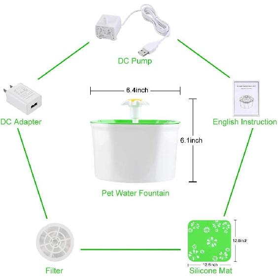 Cat Water Fountain, 1.6L Quiet Pet Water Fountain Automatic Cat Fountain Healthy Hygienic Fresh Water Drinking Bowl for Cats,Dogs,Birds and Little