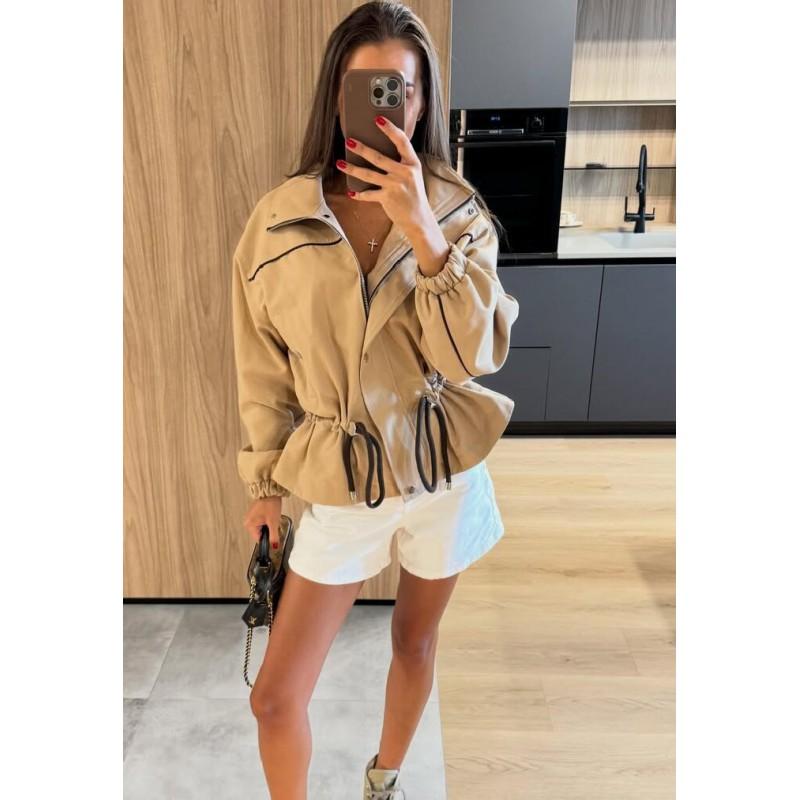 Womens French Retro Stand Collar Windproof Short Trench Coat Small Size Slim Fit Workwear Style