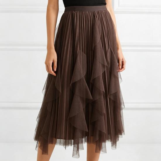 Spódnica Tiulowa Damska Elastyczna Wysoki Stan Linia A Długa Tiulowa Spódnica Bajkowa Zwiewna Warstwowa Wielowarstwowa Maxi