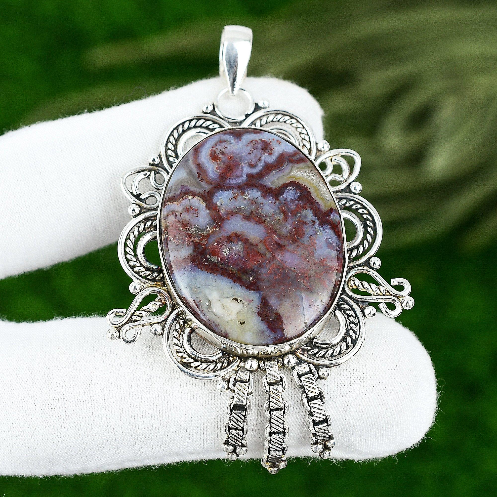

925 Silver Oval Rainbow Jasper Stone Mother Birthday Wedding New Pendant Jewelry
