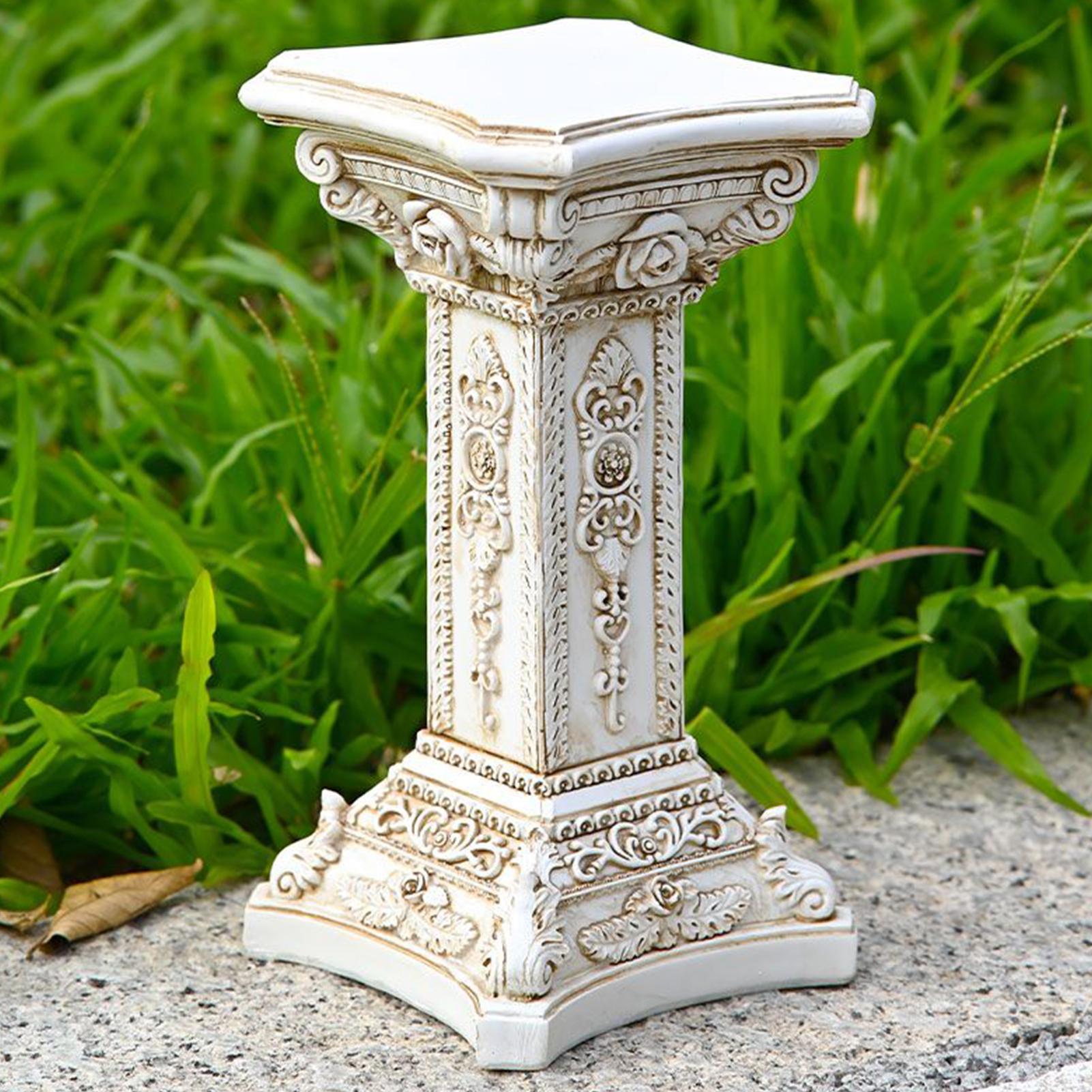 Roman Column Greek Column Pedestal Statue Floral Carving Vintage Figurine Ornament for Outdoor Garden Kitchen Dining Table Home