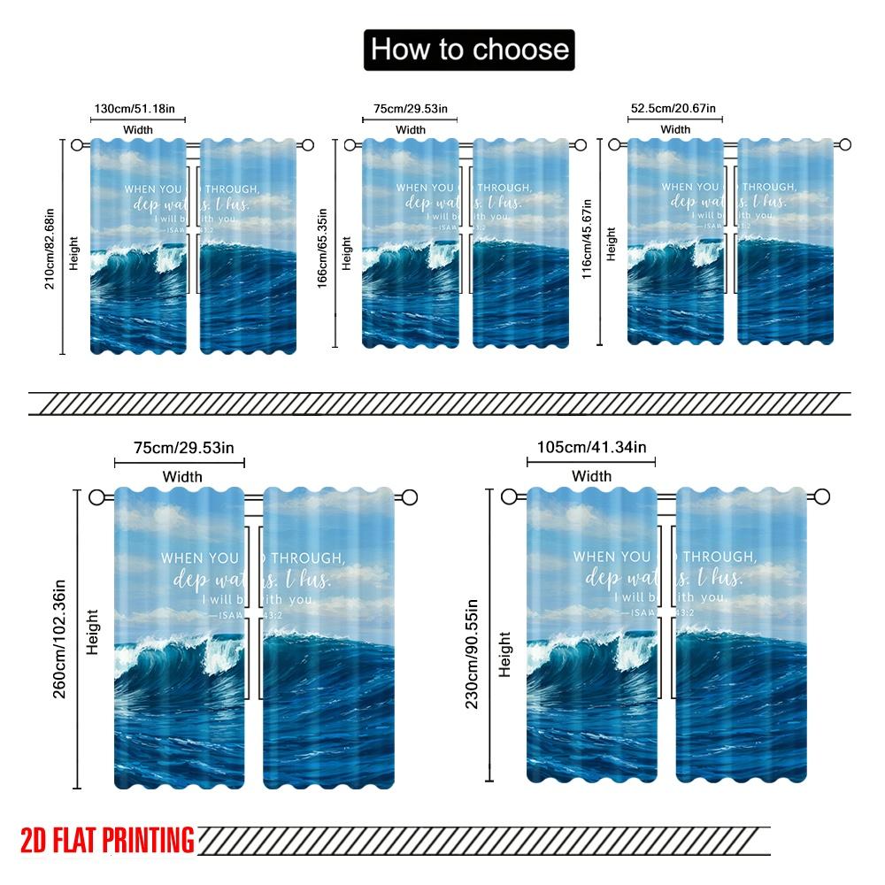 2pcs 2D Flat Printing Curtain Inspirational Christian Jesus Walking Through Water Polyester Without Electricity Family Party for