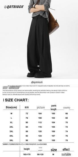QOTRIOCK American Style Pleated Loose Straight Casual Trousers