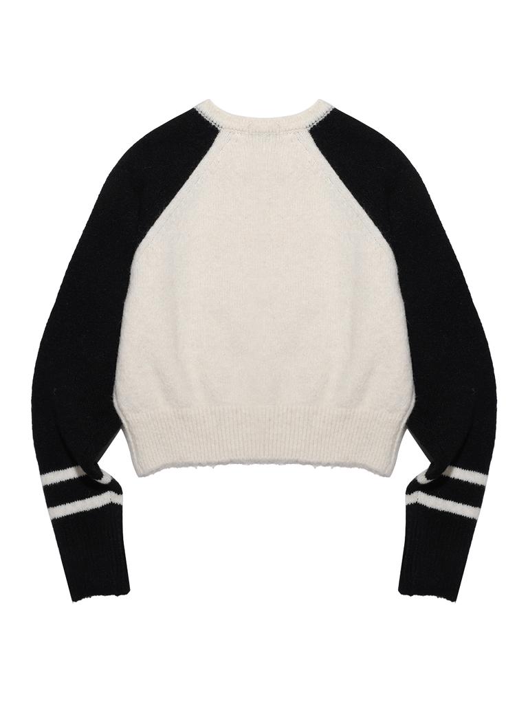 20TH HOLE Raglan Color Block Round Semi-Crop Knit Women [Ivory]