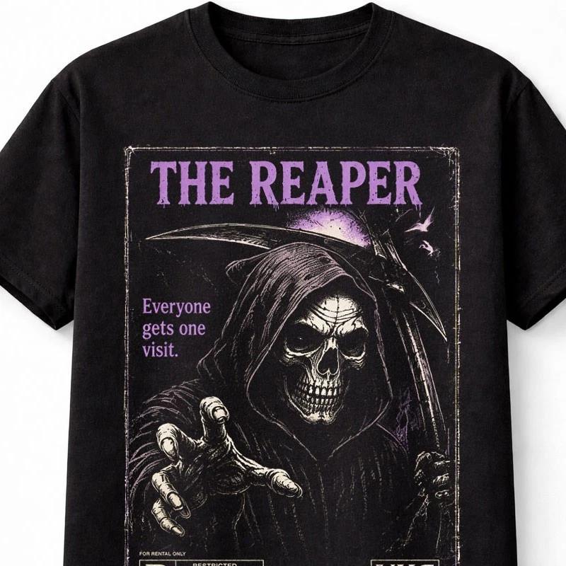 Grim Reaper VHS Horror Skeleton Slasher Gothic Black Unisex TShirt S
