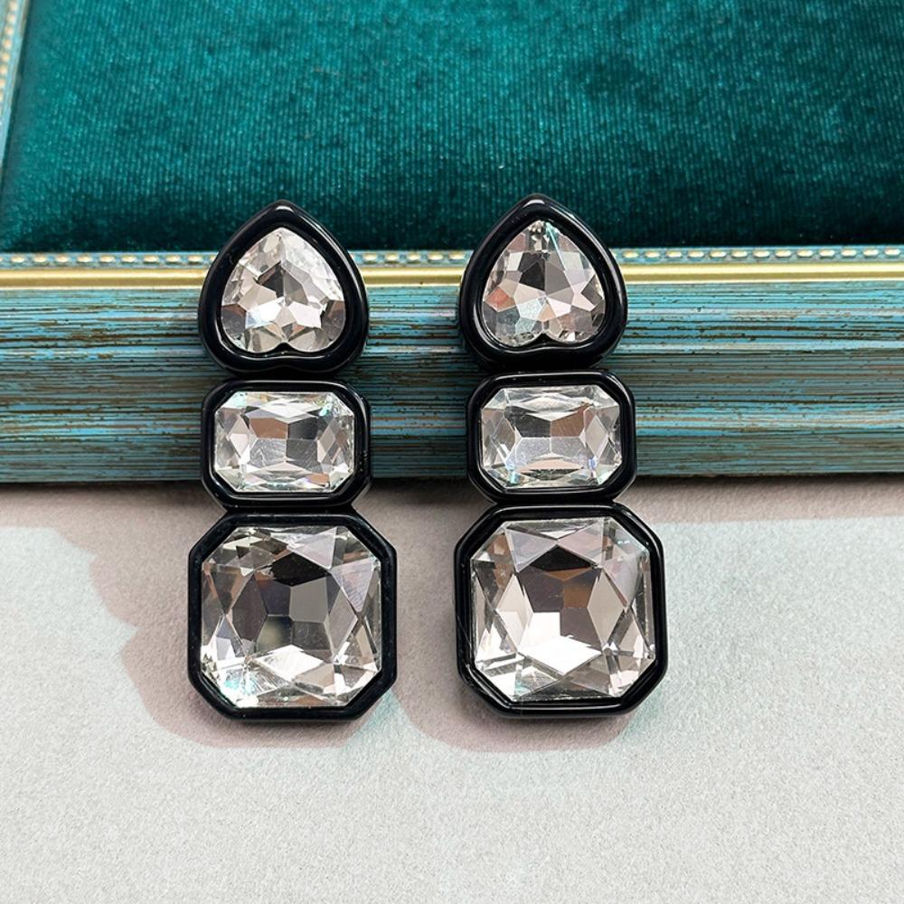 Resin Shiny Rhinestone Earrings Colorful Colorful Dangle Earring Geometric Square Studs  Women