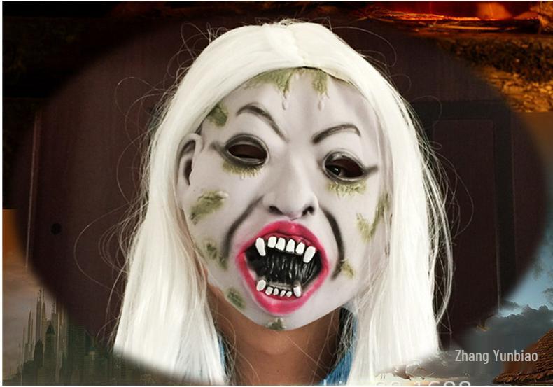Scary White-Haired Witch Mask - Halloween Ghost Face Full Headgear