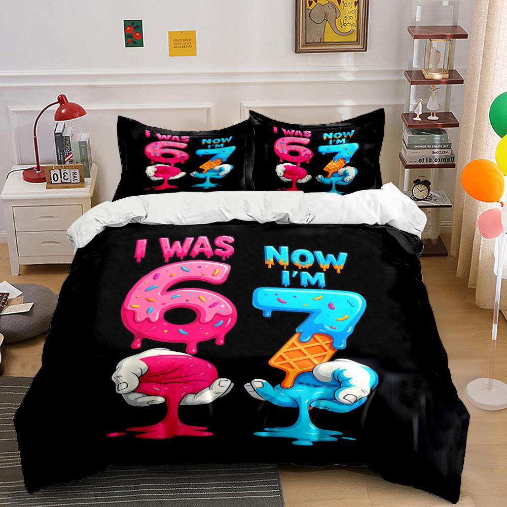 Various Size Funny 67 Element Bedding Set 3Pcs, Soft Microfiber, 1 Duvet Cover + 2 Pillowcases for Gamers Teens, Free Shipping
