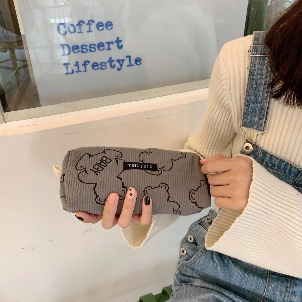 Lady Zipper Travel Toiletry Bag Necesserie Organizer Student Cute Pencil Case Korean Corduroy Cosmetic Bag Small Makeup Pouch