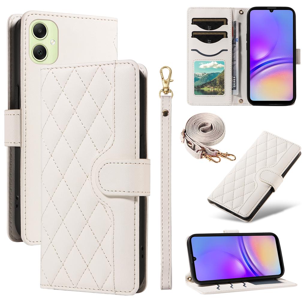 For Samsung Galaxy A05 4G Case Wallet Rhombus Leather Phone Cover with Shoulder Strap,Wrist Strap