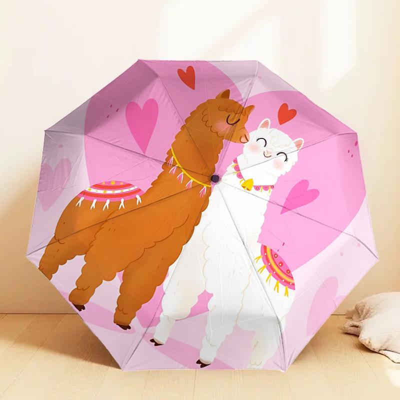 1pc Alpaca Love Automatic Folding Umbrella 8 Rib Iron Frame, Compact Portable Umbrella Suitable for Travel, Daily Use, Birthday, Women & Men Gift 006