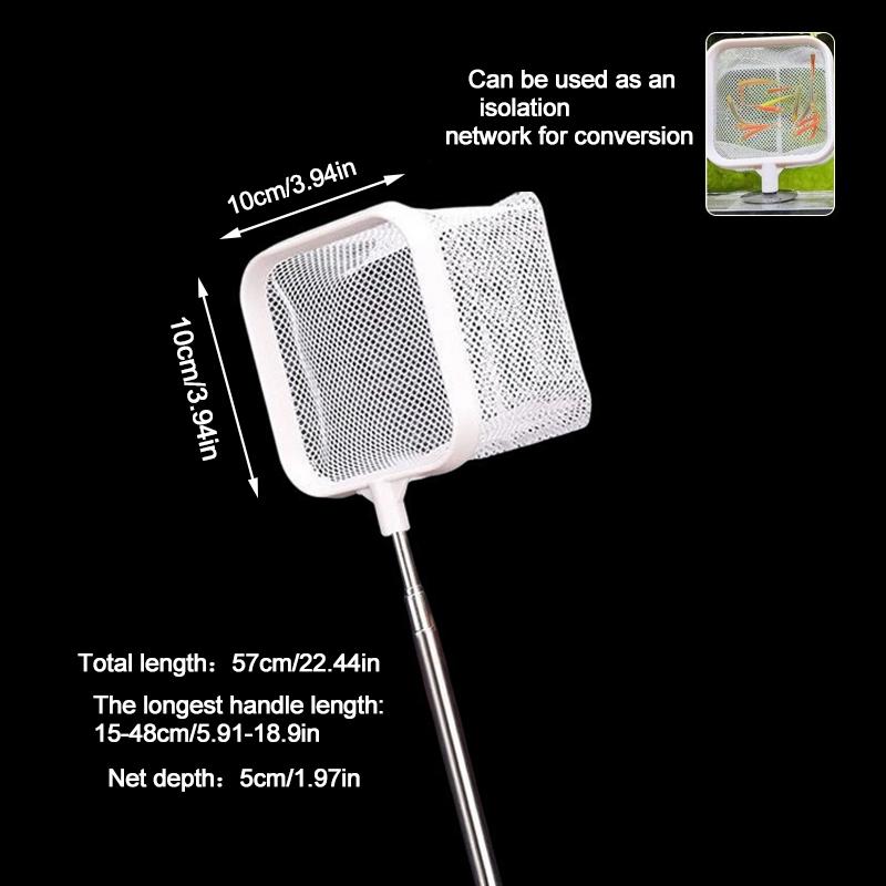 Aquarium Fish Tank Net with Suction Cup Extendable Handle Landing Net Isolation Net for Fish Tank Cleaning Tool Accessories