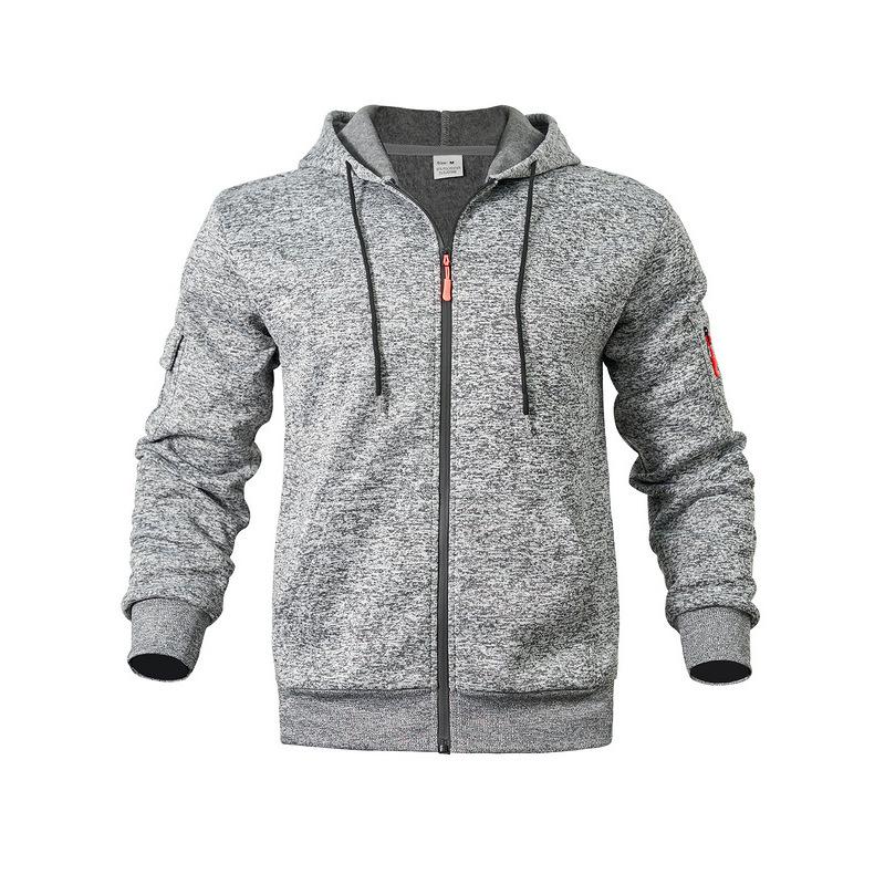 Men Heather Full Zip Hoodie Jacket, Drawstring Hood Long Sleeve Sweatshirt With Zipper Arm Pocket Lightweight Casual Outdoor Workout Hooded Coat