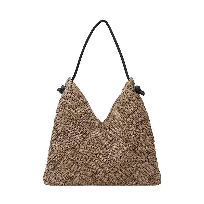 

New triangular straw bag versatile single shoulder splicing woven bag large capacity resort beach tote beach bag Magnetic buckle