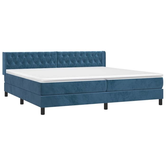 Lit avec sommier et matelas - Maison Exclusive - Velours bleu foncé - 200x200cm - Tête de lit réglable