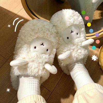 Cartoon Sheep Women Home Slippers Plush Warm Flat Slides Breathable Comfortable Non-slip Slippers Indoor Outdoor Men Casual Slippers