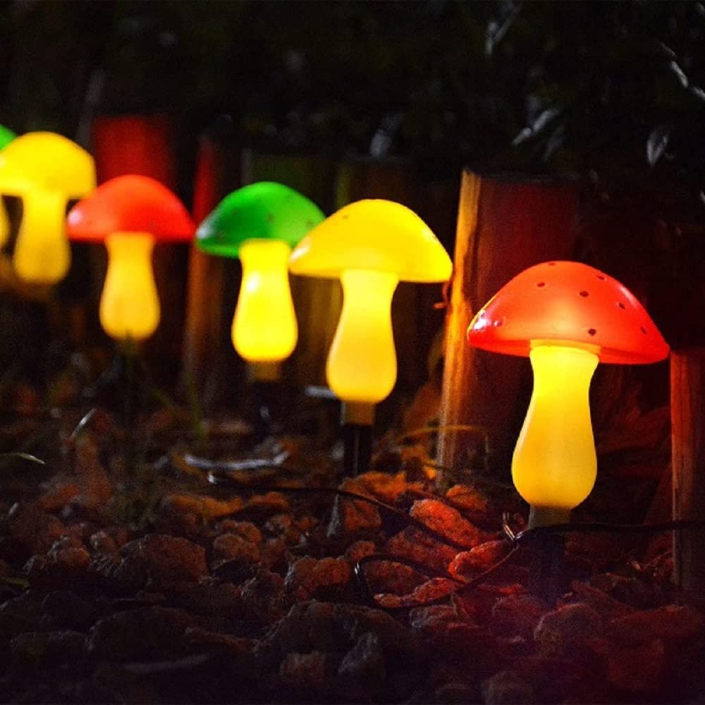 Solar LED Mushroom Fairy Lights String Recessed Outdoor Garden Decoration Mushroom Illumination Lights with Solar IP65 Perfect for and Weddings