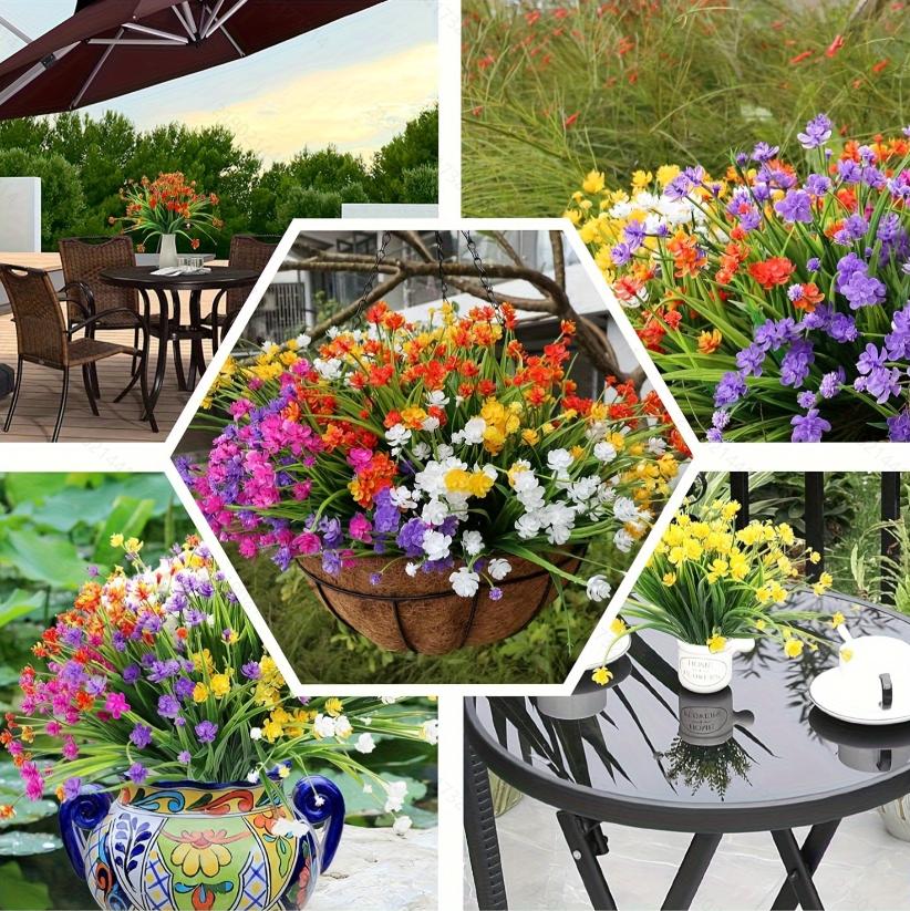 Artificial Flowers for Outdoors,5Bundle Artificial Plants Outdoor Fake Flowers UV Resistant, Outdoor Fake Plants Plastic Faux
