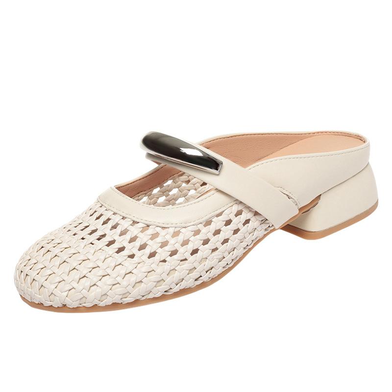 Baotou Sandals For Women Wearing Summer Shoes For Women, Versatile Hollow Breathable Semi-Torched Women's Shoes Comfortable