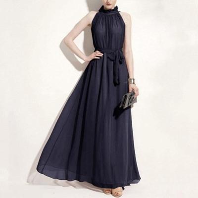 Chiffon-Kleid mit hängendem Hals, Strandrock, superlanger, schulterfreier Kleidrock