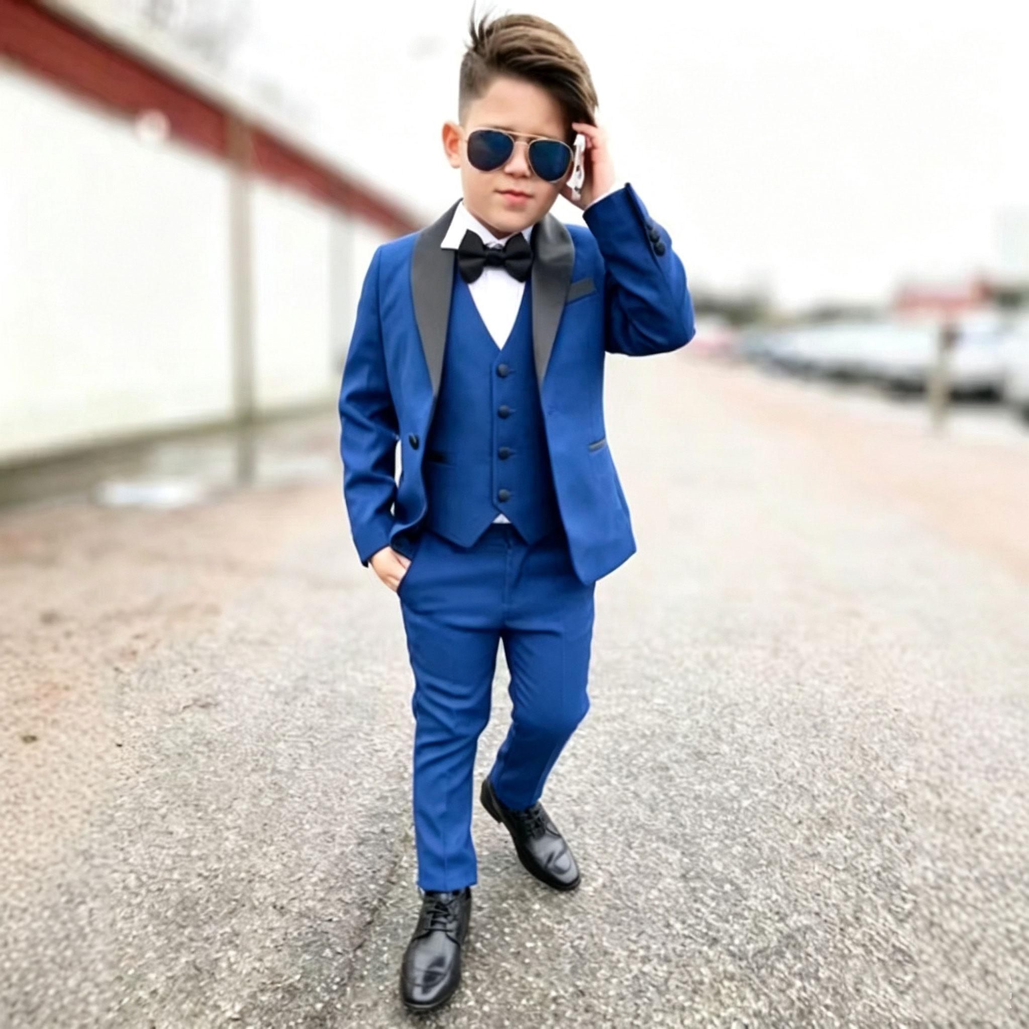 

Flower Boys Suits Fashion Formal Wedding Tuxedos 3 Piece Solid Color Elegant Chic Shawl Lapel One Button Slim Kids Clothes 160 сапфіровий