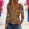 Women Plus Size Asymmetric Cutout Neck Cold Shoulder Long Sleeve Navy Geometric Printed Top