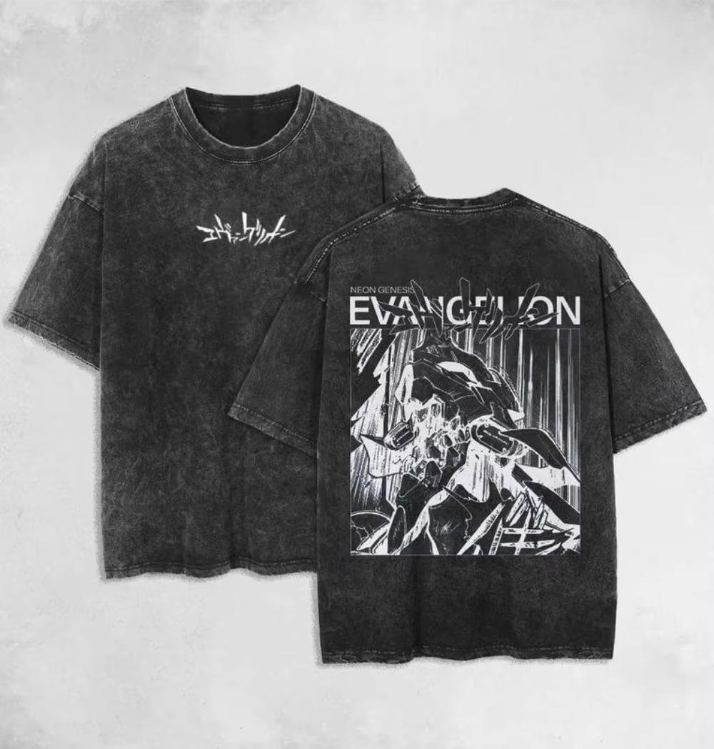 Футболка с принтом из аниме Евангелион Нового Поколения (EVA) Мужская и Женская Стиранная Футболка Высококачественная Винтажная Хлопковая Футболка Топы M
