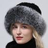 Hot Sale Rex Rabbit Fur Hats Scarf Set Elastic Knitted Winter Hat Women Genuine Warm Fur Caps Luxury Woman Fox Fur Bucket Hat