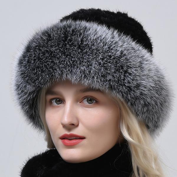 Hot Sale Rex Rabbit Fur Hats Scarf Set Elastic Knitted Winter Hat Women Genuine Warm Fur Caps Luxury Woman Fox Fur Bucket Hat