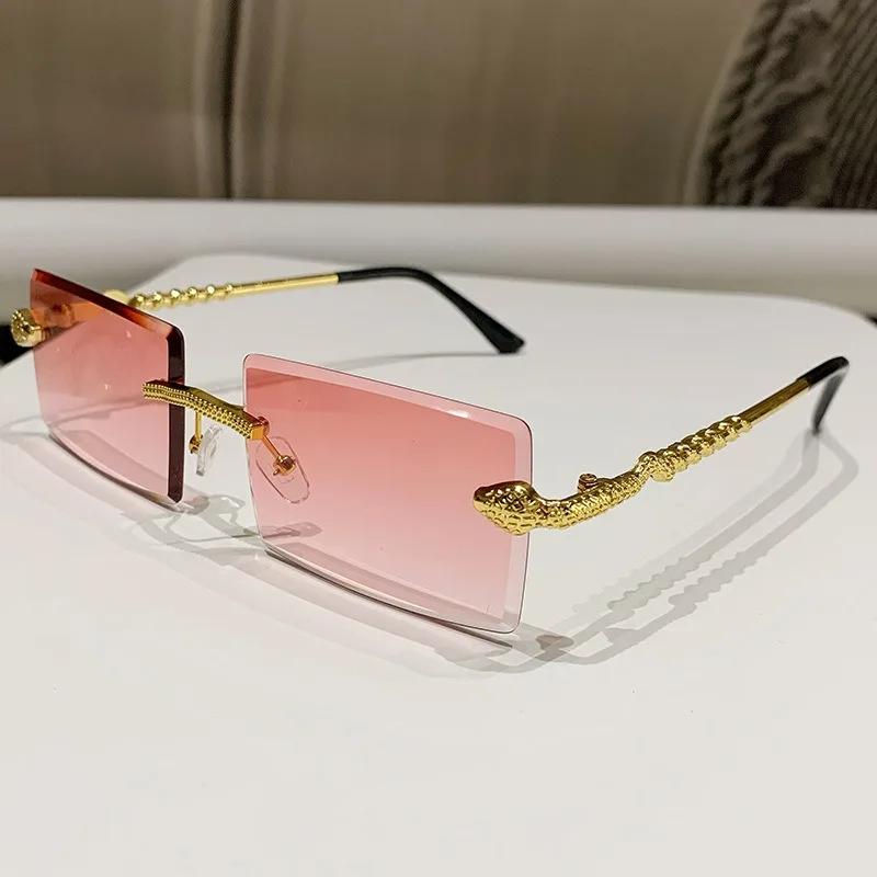 Trendy Rimless Sunglasses for Men Women Fashion Frameless Rectangle Sun Glasses Retro Shades Summer Traveling Eyewear UV400