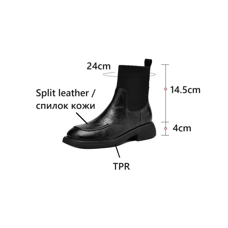 Fashion NEW Autumn Women Boots Split Leather Shoes for Women Round Toe Chunky Heel Shoes Slip-on Chelsea Boots Casual Weave Ankle Boots