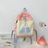 Block Drawstring Color Front Bag Children Lightweight Cotton Leisure Backpack