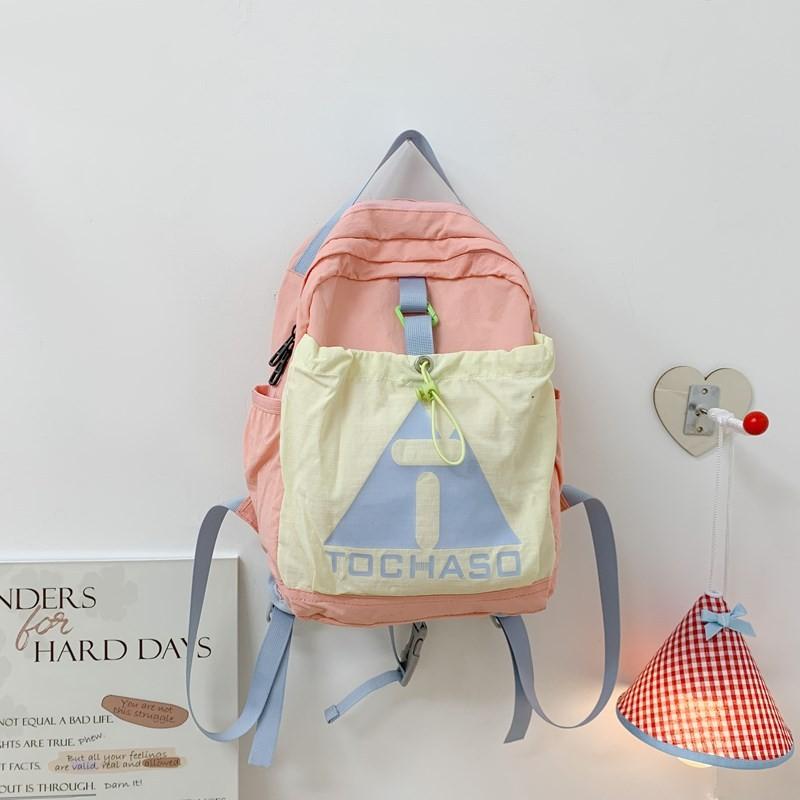 Block Drawstring Color Front Bag Children Lightweight Cotton Leisure Backpack