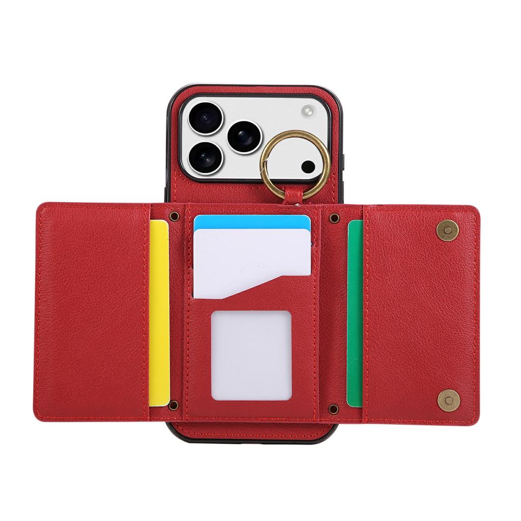 For iPhone 17 Pro Leather Back Cover Zipper Wallet Kickstand Phone Case with Shoulder Strap