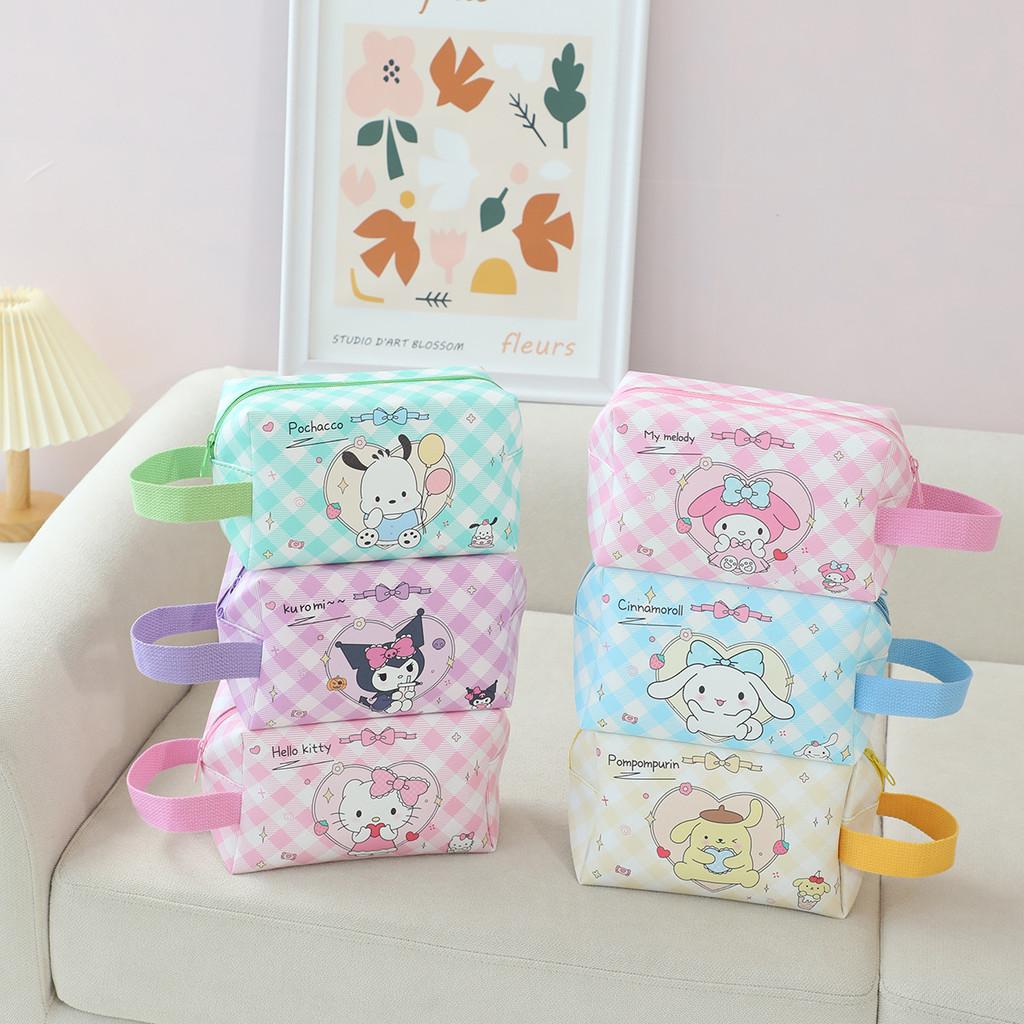 Melody Grid Party Cartoon Leather Waterproof Makeup Storage Bag With Handle