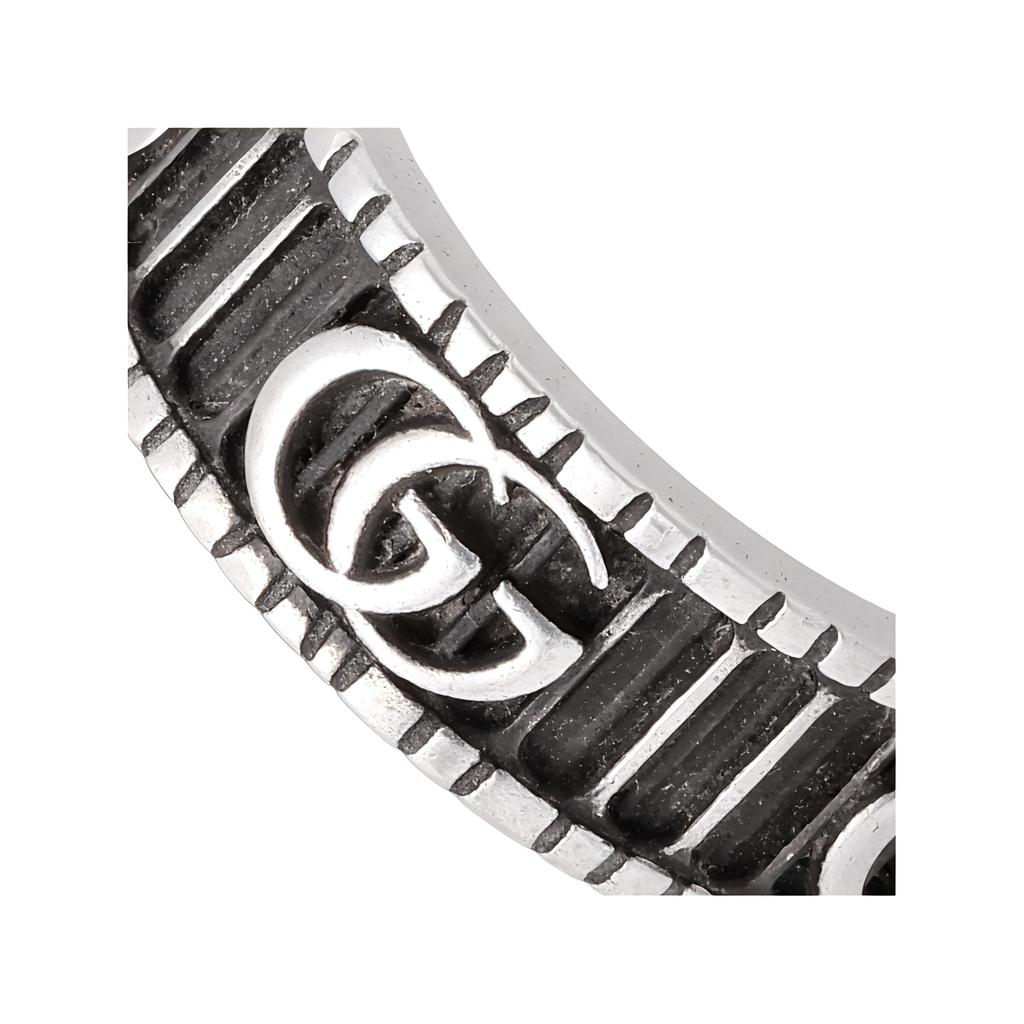 Gucci GG Marmont Double G Logo Classic Quilted Vintage Distressed Matte 925 Silver Ring Men Ring YBC551899001