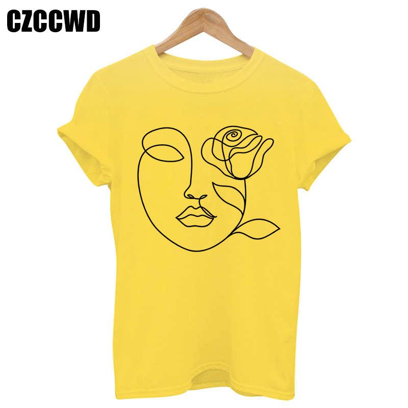 Flowers Face Abstract Simple Women Tshirt High Elasticity Casual Funny T Shirt Gift For Lady Yong Girl Top Tee Drop Ship Tshirt