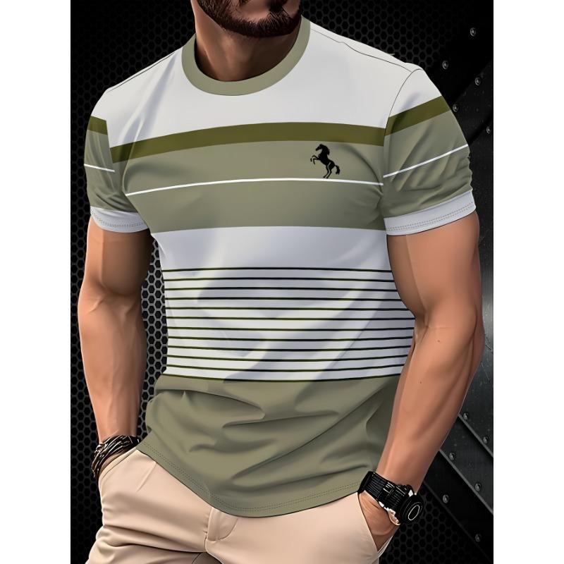 Мужская модная полосатая сшитая футболка с 3D-печатью, короткий рукав S