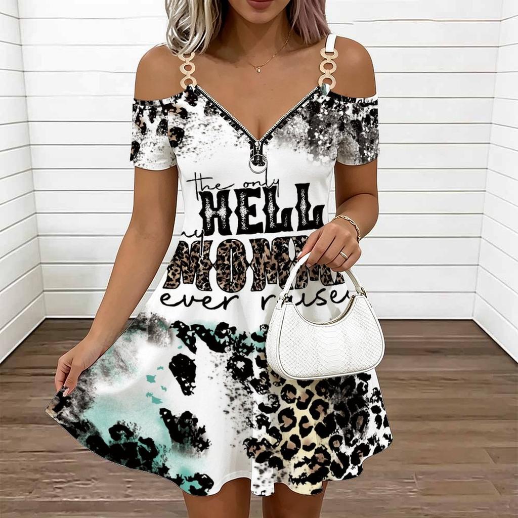 Women Shoulder Strap Plus Size Dress Elegant Floral Printed Loose Summer Vacation Dress