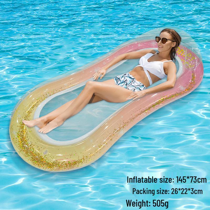 Inflatable PVC Float Recliner: Foldable Striped Swimming Bed