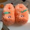 Female winter cute little orange plush cotton slippers warm home indoor confinement soft bottom bag head slippers