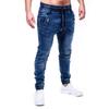Men Jeans Solid Color Pockets Summer Washable Ankle Tied Denim Pants Streetwear
