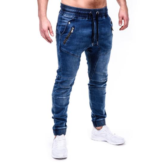 Men Jeans Solid Color Pockets Summer Washable Ankle Tied Denim Pants Streetwear
