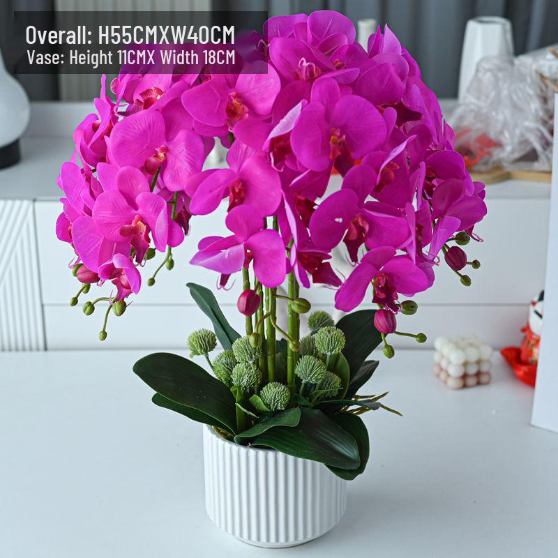 Artificial Phalaenopsis Floral Arrangement for Living Room Display - Potted Decoration for TV Cabinet