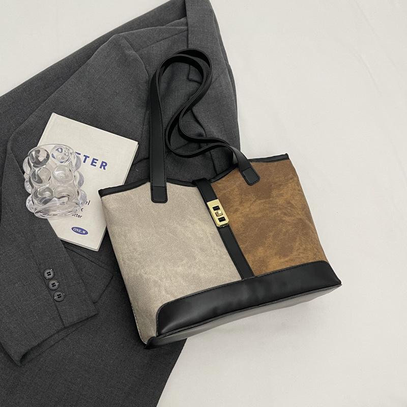 Tendință toamnă geantă tote cu culoare contrastantă pentru femei 2025 nouă modă retro geantă de umăr de mare capacitate geantă sub braț de valoare ridicată