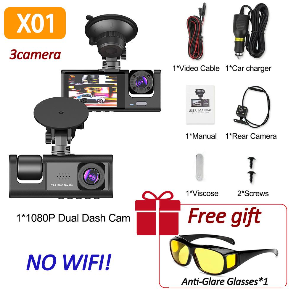 

3Lens Car DVR 1080P Dash Cam for Cars WIFI Video Recorder 3channel Front and Rear View Camera for Vehicle Black Box Free Glasses